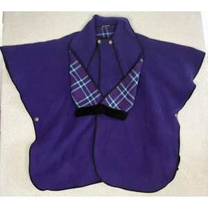 Tartan Plaid Wool Cape Womens OS Purple Reversible Poncho Wrap Made Britain